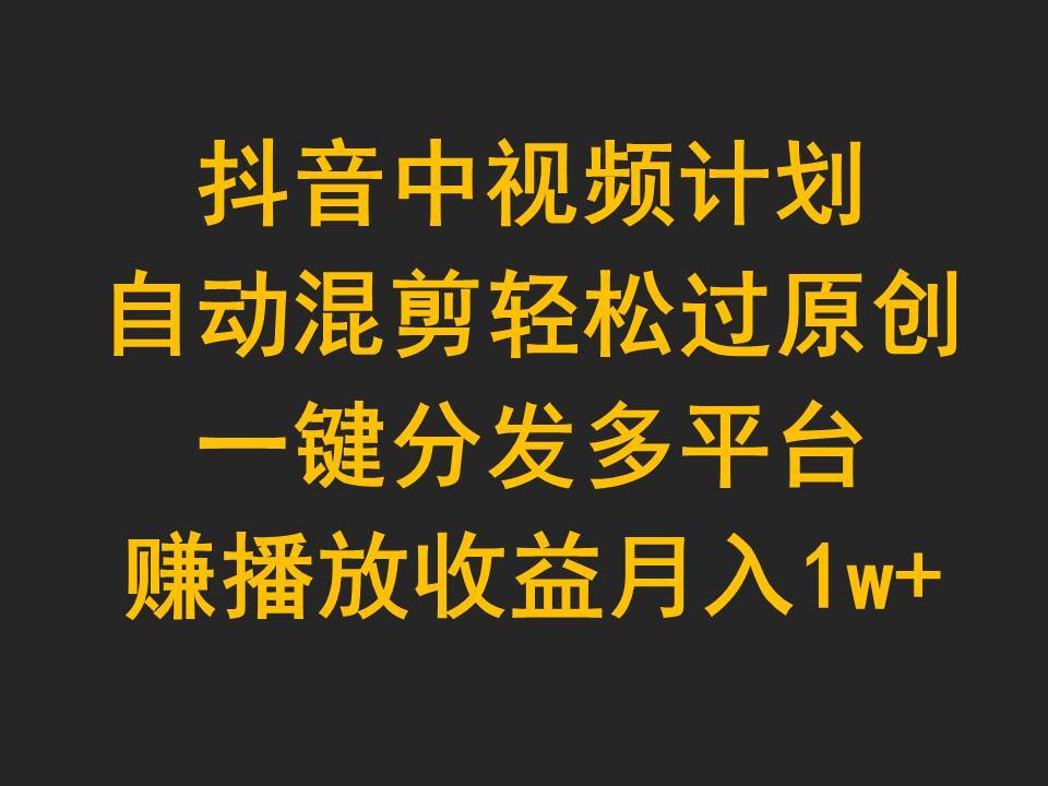 （9825期）抖音中视频计划，自动混剪轻松过原创，一键分发多平台赚播放收益，月入1w+-时光论坛