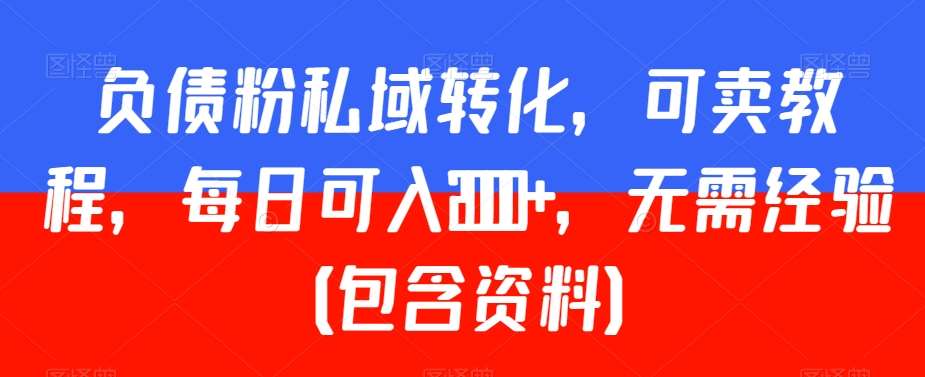 负债粉私域转化，可卖教程，每日可入2000+，无需经验（包含资料）【揭秘】-时光论坛