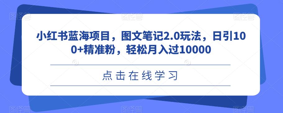 小红书蓝海项目，图文笔记2.0玩法，日引100+精准粉，轻松月入过10000【揭秘】-时光论坛