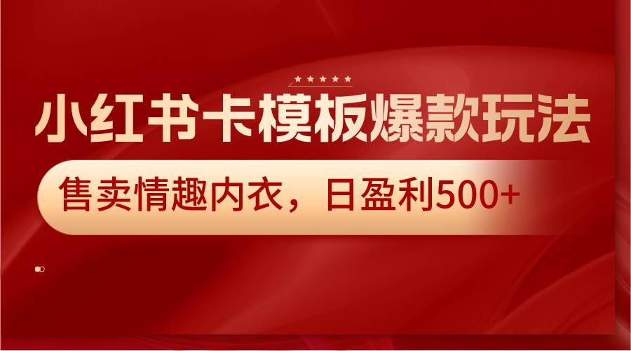小红书卡模板爆款玩法，售卖情趣内衣，日盈利500+-时光论坛