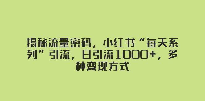 （8179期）揭秘流量密码，小红书“每天系列”引流，日引流1000+，多种变现方式-时光论坛