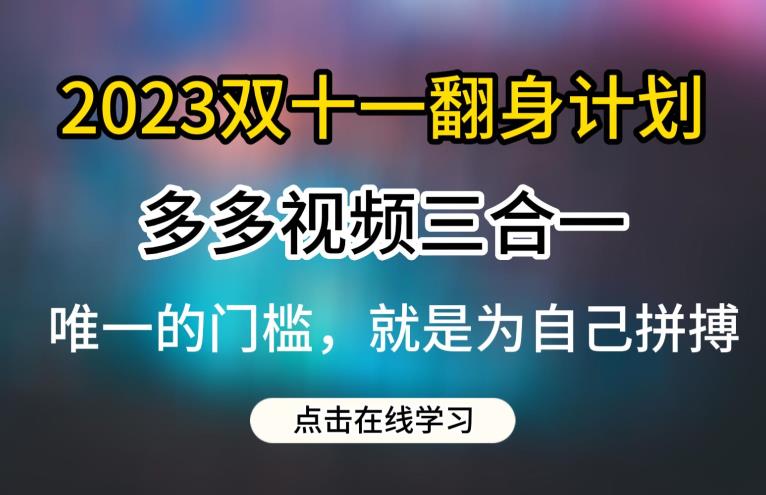 2023双十一翻身计划，多多视频带货三合一玩法教程【揭秘】-时光论坛