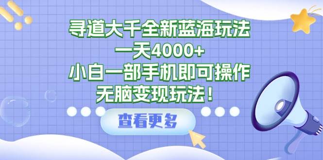 （9479期）寻道大千全新蓝海玩法，一天4000+，小白一部手机即可操作，无脑变现玩法！-时光论坛