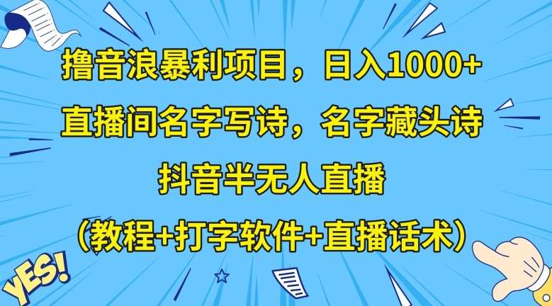 撸音浪暴利项目，日入1000+，直播间名字写诗，名字藏头诗，抖音半无人直播（教程+打字软件+直播话术）【揭秘】-时光论坛