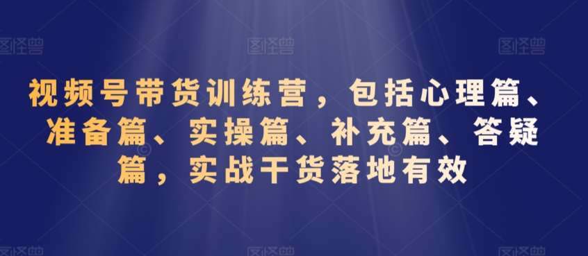视频号带货训练营，包括心理篇、准备篇、实操篇、补充篇、答疑篇，实战干货落地有效-时光论坛