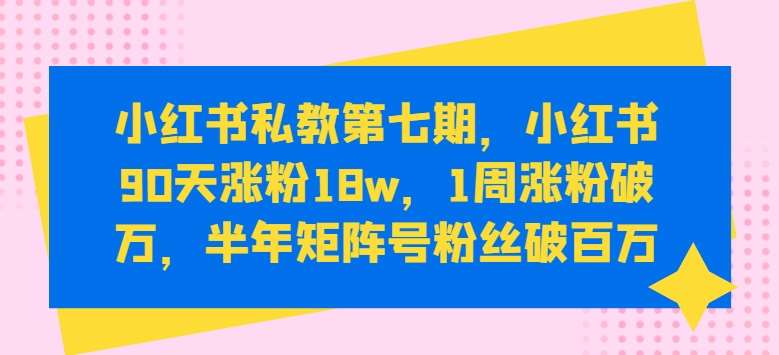 小红书私教第七期，小红书90天涨粉18w，1周涨粉破万，半年矩阵号粉丝破百万-时光论坛