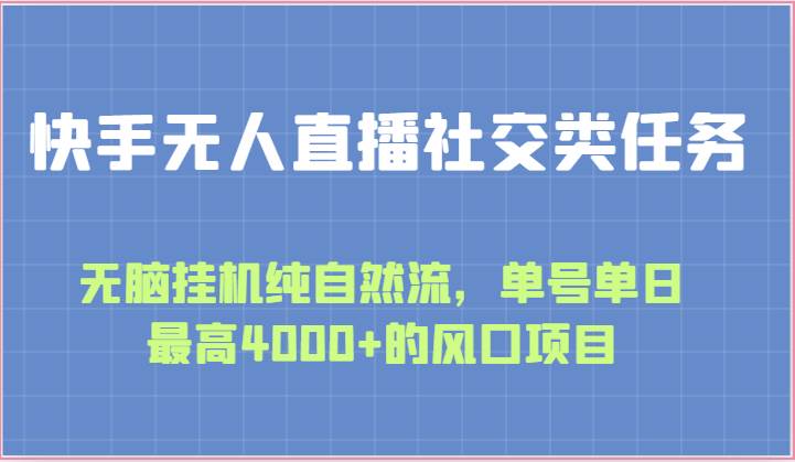 快手无人直播社交类任务：无脑挂机纯自然流，单号单日最高4000+的风口项目-时光论坛