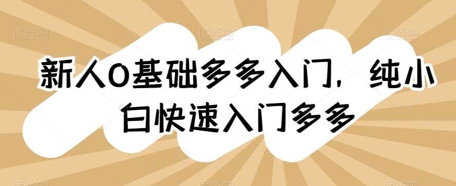 新人0基础多多入门，​纯小白快速入门多多-时光论坛