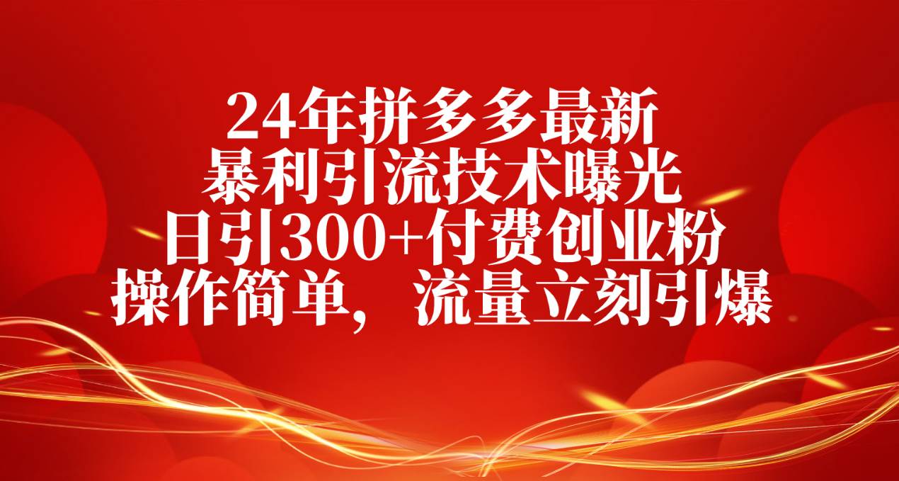 （10559期）24年拼多多最新暴利引流技术曝光，日引300+付费创业粉，操作简单，流量…-时光论坛