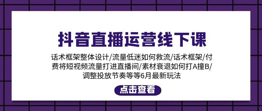 （11211期）抖音直播运营线下课：话术框架/付费流量直播间/素材A撞B/等6月新玩法-时光论坛