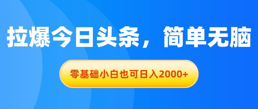 （11077期）拉爆今日头条，简单无脑，零基础小白也可日入2000+-时光论坛