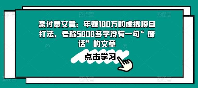 某付费文章：年赚100w的虚拟项目打法，号称5000多字没有一句“废话”的文章-时光论坛