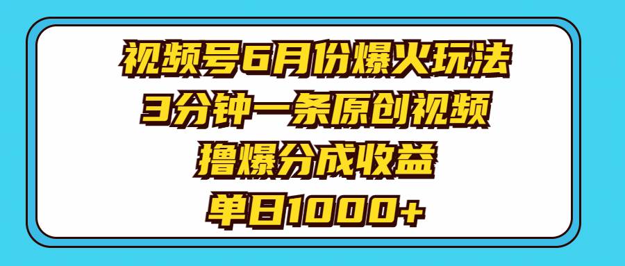 （11298期）视频号6月份爆火玩法，3分钟一条原创视频，撸爆分成收益，单日1000+-时光论坛