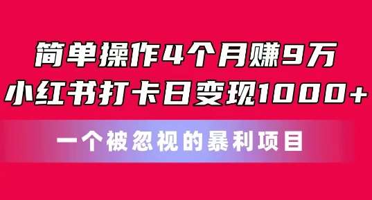 简单操作4个月赚9w，小红书打卡日变现1k，一个被忽视的暴力项目【揭秘】-时光论坛