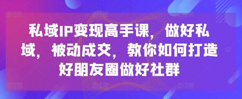 私域IP变现高手课，做好私域，被动成交，教你如何打造好朋友圈做好社群-时光论坛