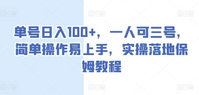 单号日入100+，一人可三号，简单操作易上手，实操落地保姆教程【揭秘】-时光论坛