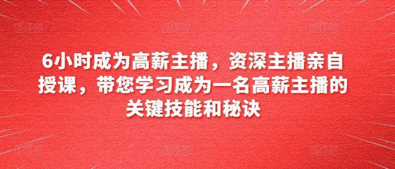 6小时成为高薪主播，资深主播亲自授课，带您学习成为一名高薪主播的关键技能和秘诀-时光论坛