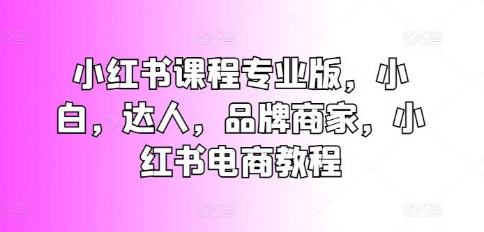 小红书课程专业版，小白，达人，品牌商家，小红书电商教程-时光论坛