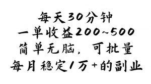 （11764期）每天30分钟，一单收益200~500，简单无脑，可批量放大，每月稳定1万+的...-时光论坛
