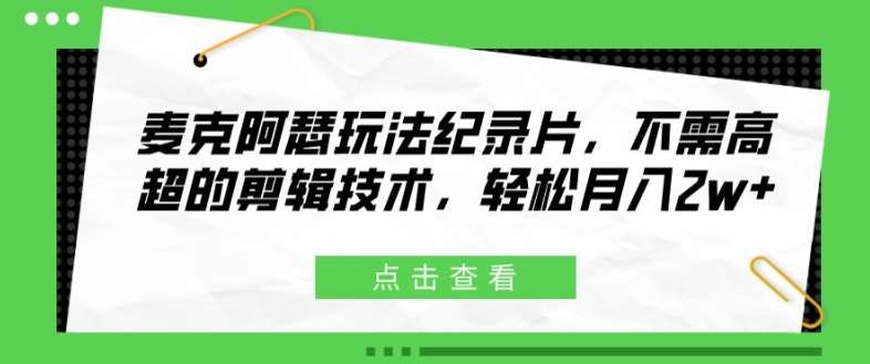 麦克阿瑟玩法纪录片，不需高超的剪辑技术，轻松月入2w+【揭秘】-时光论坛