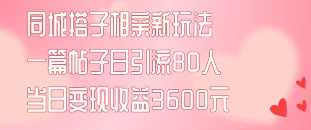 同城搭子相亲新玩法一篇帖子引流80人当日变现3600元(项目教程+实操教程)【揭秘】-时光论坛