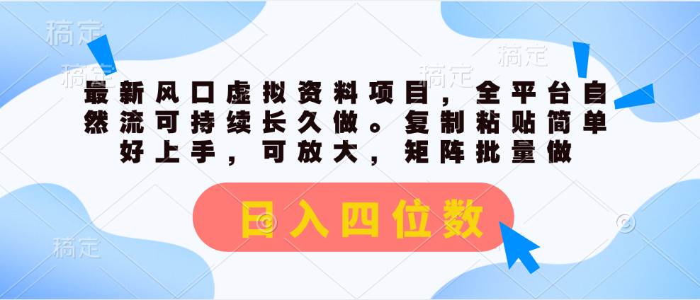 （11509期）最新风口虚拟资料项目，全平台自然流可持续长久做。复制粘贴 日入四位数-时光论坛