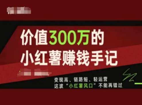 价值300万的小红书赚钱手记，变现高、链路短、轻运营，这波“小红薯风口”不能再错过-时光论坛