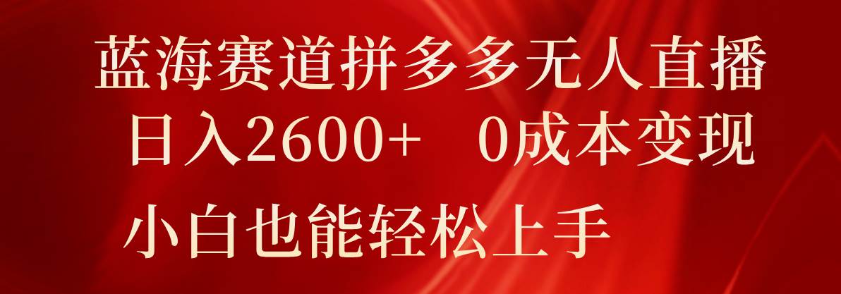 蓝海赛道拼多多无人直播，日入2600+，0成本变现，小白也能轻松上手-时光论坛