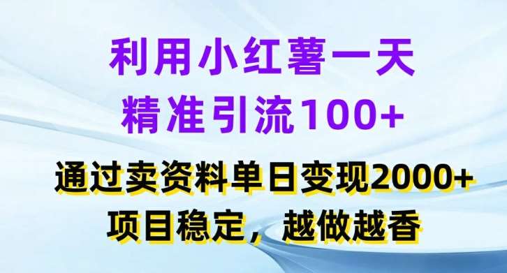 利用小红书一天精准引流100+，通过卖项目单日变现2k+，项目稳定，越做越香【揭秘】-时光论坛