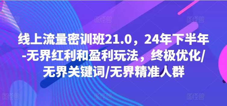 线上流量密训班21.0，24年下半年-无界红利和盈利玩法，终极优化/无界关键词/无界精准人群-时光论坛