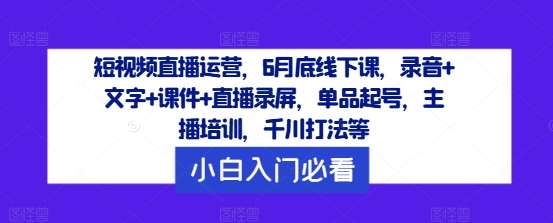 短视频直播运营，6月底线下课，录音+文字+课件+直播录屏，单品起号，主播培训，千川打法等-时光论坛