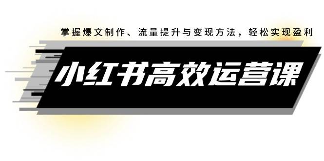 （12369期）小红书高效运营课：掌握爆文制作、流量提升与变现方法，轻松实现盈利-时光论坛