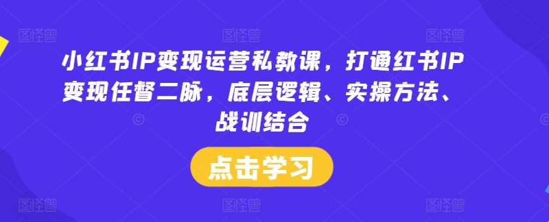 小红书IP变现运营私教课，打通红书IP变现任督二脉，底层逻辑、实操方法、战训结合-时光论坛