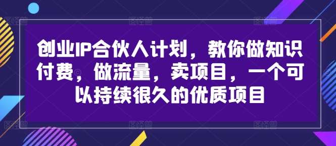 创业IP合伙人计划，教你做知识付费，做流量，卖项目，一个可以持续很久的优质项目-时光论坛