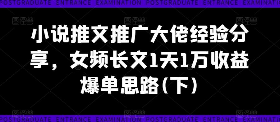 小说推文推广大佬经验分享，女频长文1天1万收益爆单思路(下)-时光论坛