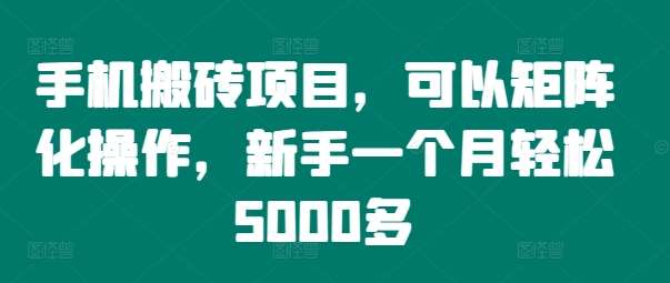 手机搬砖项目，可以矩阵化操作，新手一个月轻松5000多-时光论坛