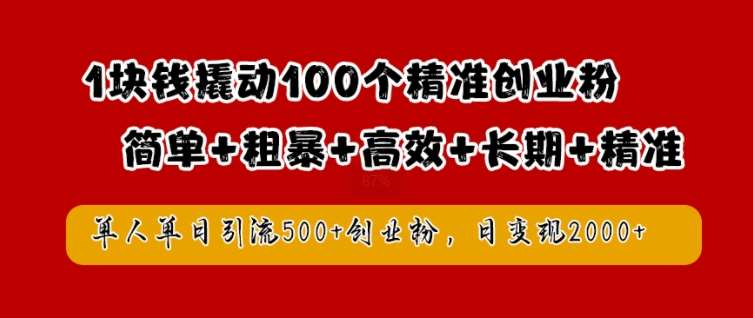 1块钱撬动100个精准创业粉，简单粗暴高效长期精准，单人单日引流500+创业粉，日变现2k【揭秘】-时光论坛