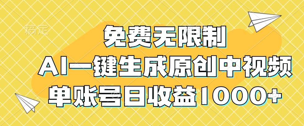 免费无限制，AI一键生成原创中视频，单账号日收益1000+-时光论坛