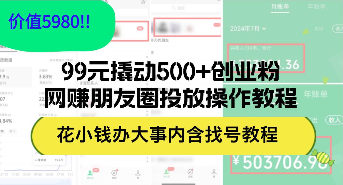 （12431期）99元撬动500+创业粉，网赚朋友圈投放操作教程价值5980！花小钱办大事内…-时光论坛