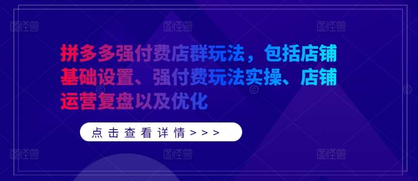 拼多多强付费店群玩法，包括店铺基础设置、强付费玩法实操、店铺运营复盘以及优化-时光论坛