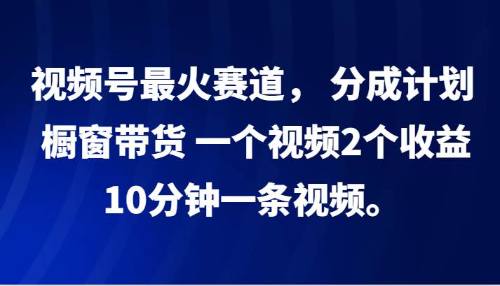 视频号最火赛道， 分成计划， 橱窗带货，一个视频2个收益，10分钟一条视频。-时光论坛