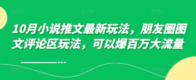 10月小说推文最新玩法，朋友圈图文评论区玩法，可以爆百万大流量 -时光论坛