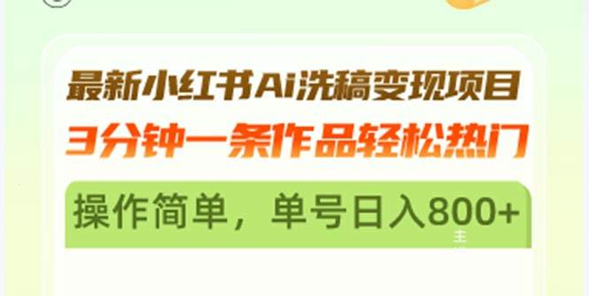 （13182期）最新小红书Ai洗稿变现项目 3分钟一条作品轻松热门 操作简单，单号日入800+-时光论坛