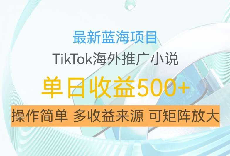 最新蓝海项目，利用tiktok海外推广小说赚钱佣金，简单易学，日入500+，可矩阵放大【揭秘】-时光论坛