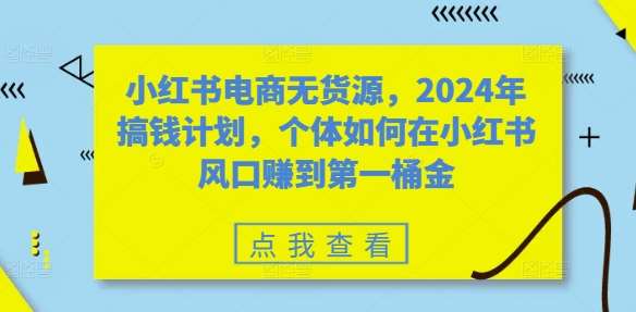 小红书电商无货源，2024年搞钱计划，个体如何在小红书风口赚到第一桶金-时光论坛