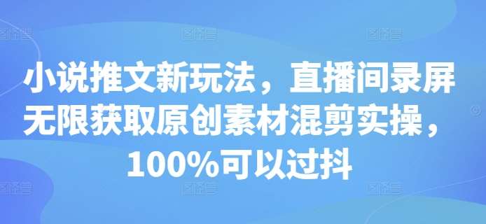 小说推文新玩法，直播间录屏无限获取原创素材混剪实操，100%可以过抖-时光论坛