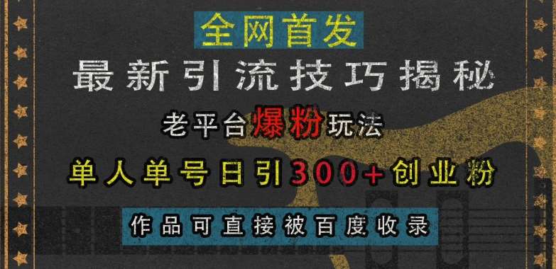 最新引流技巧揭秘，老平台爆粉玩法，单人单号日引300+创业粉，作品可直接被百度收录-时光论坛