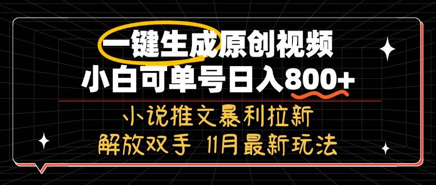 （13215期）11月最新玩法小说推文暴利拉新，一键生成原创视频，小白可单号日入800+…-时光论坛