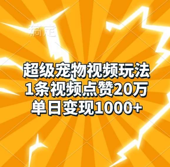 超级宠物视频玩法，1条视频点赞20万，单日变现1k-时光论坛