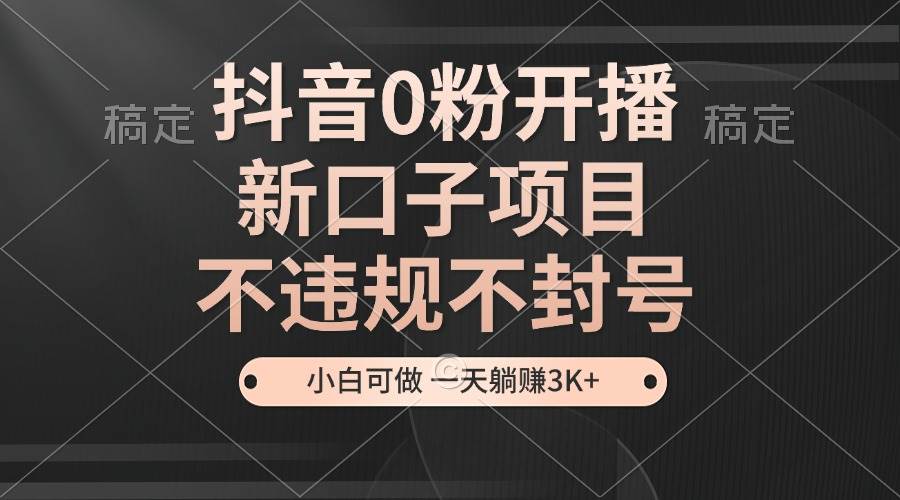 （13301期）抖音0粉开播，新口子项目，不违规不封号，小白可做，一天躺赚3K+-时光论坛
